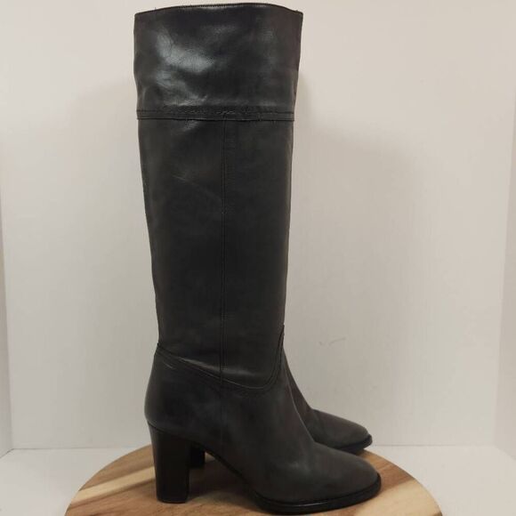 J. Crew Knee High Block Heel Boots Women's Size 7.5 Made In Italy Charcoal Gray - Picture 1 of 11